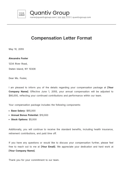 Free Compensation Letter Format Template to Edit Online