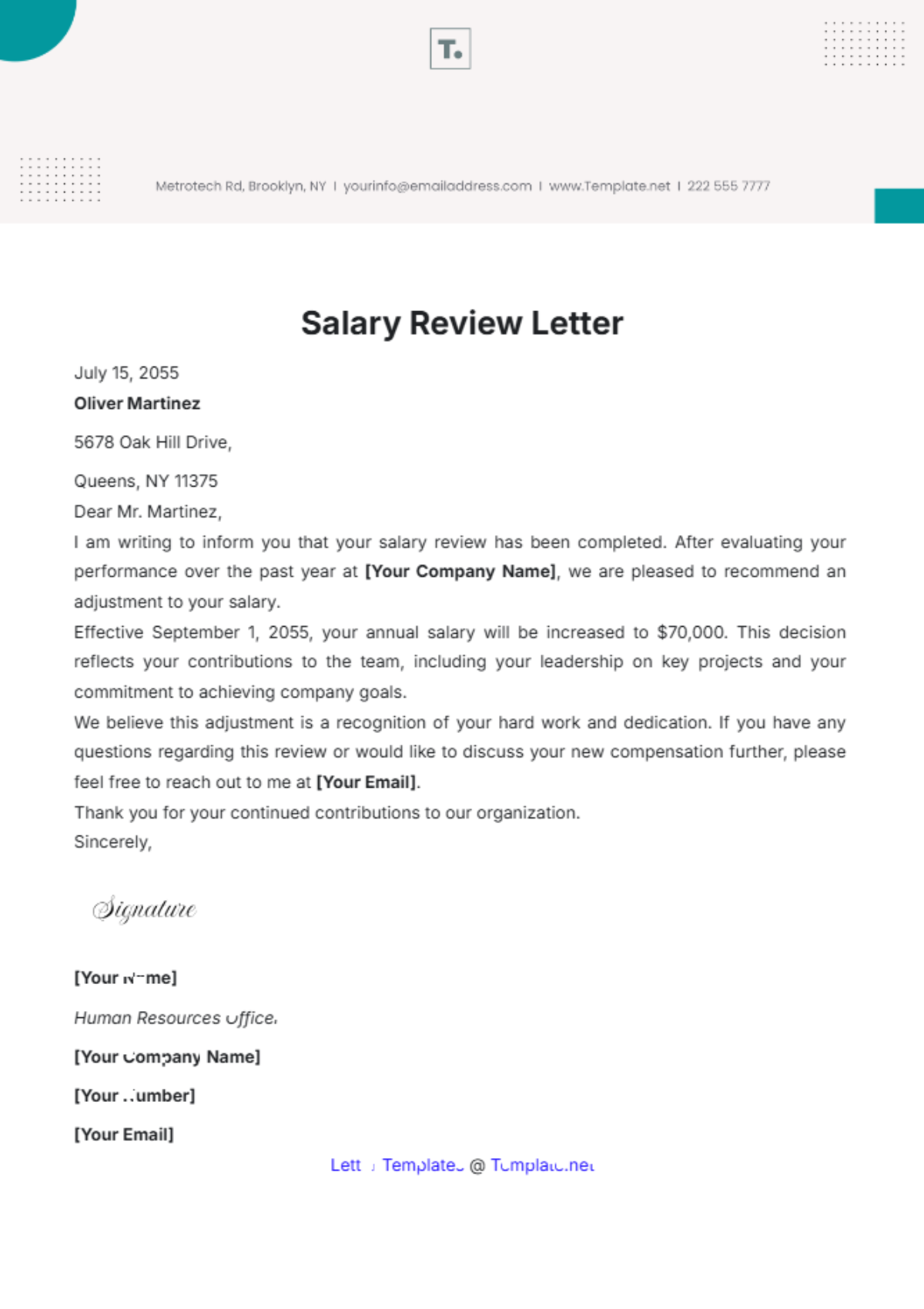 Salary Review Letter Template - Edit Online & Download