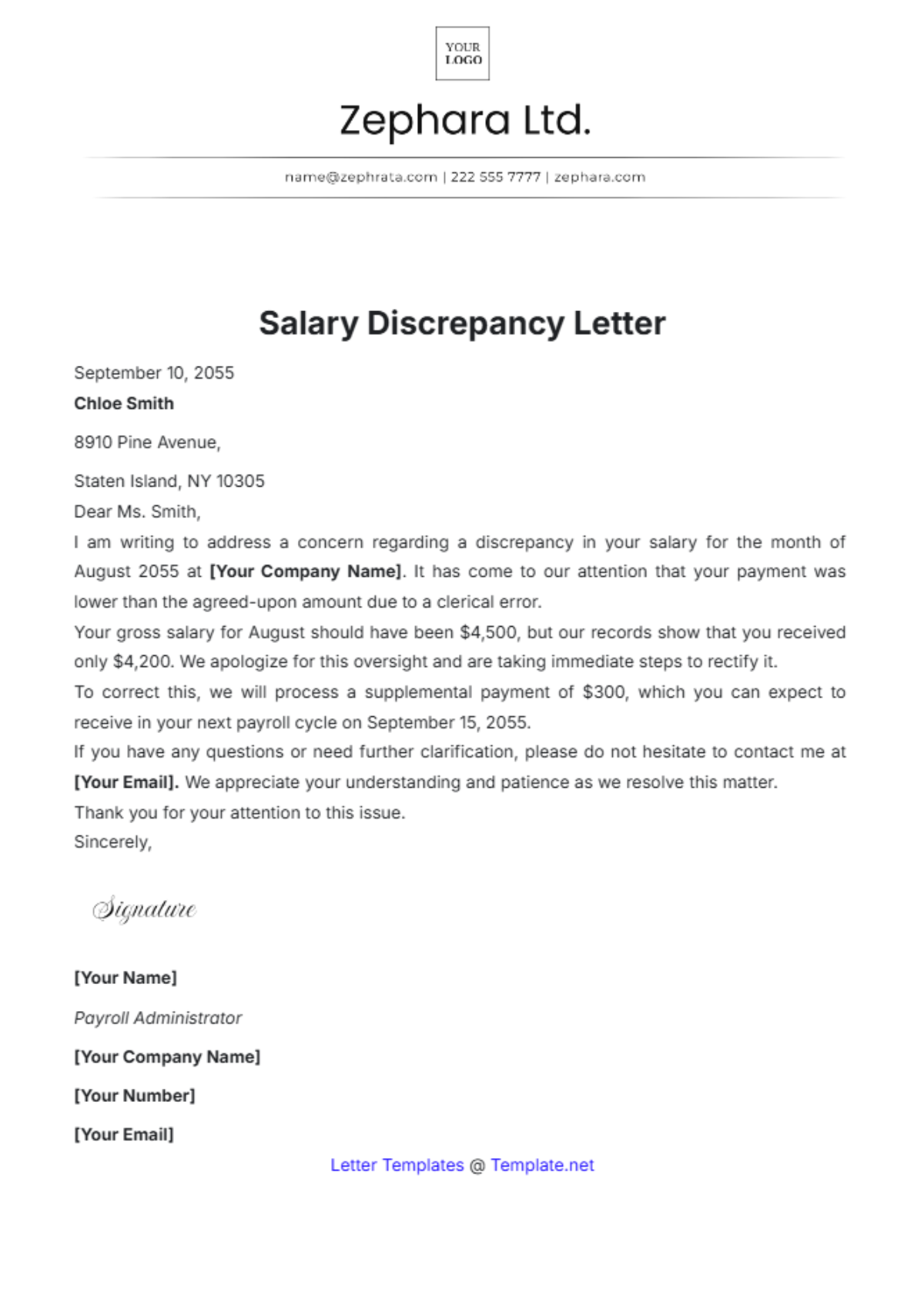 Salary Discrepancy Letter Template - Edit Online & Download