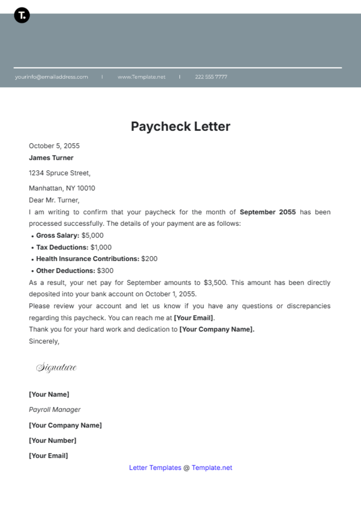 Free Paycheck Letter Template to Edit Online