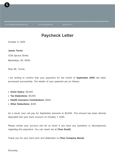 Free Paycheck Letter Template to Edit Online