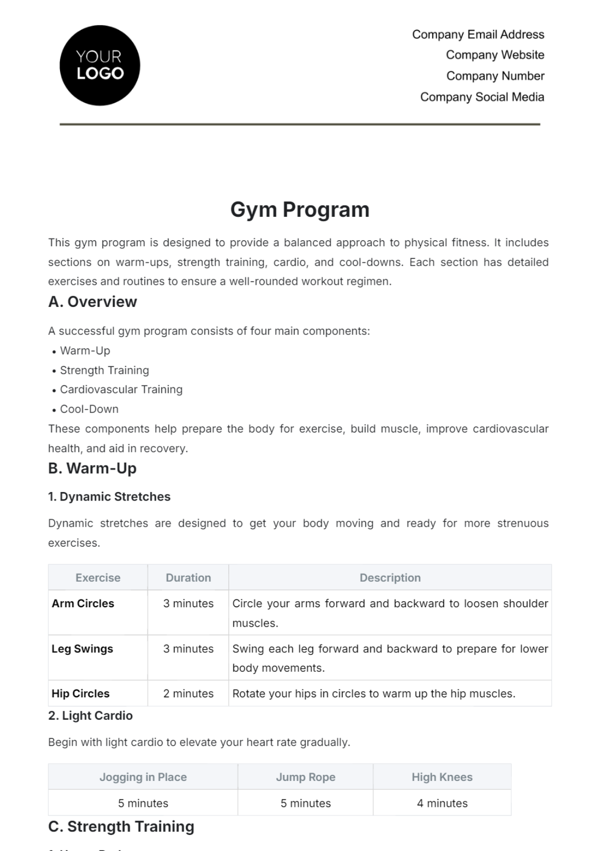 Gym Program Template - Edit Online & Download