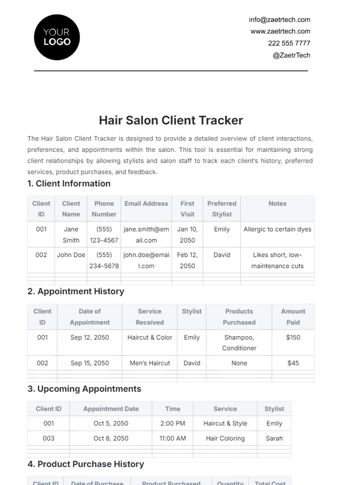 Hair Salon Client Tracker Template