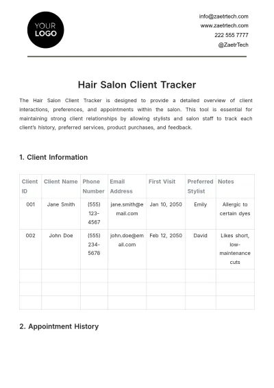 Free Hair Salon Client Tracker Template to Edit Online
