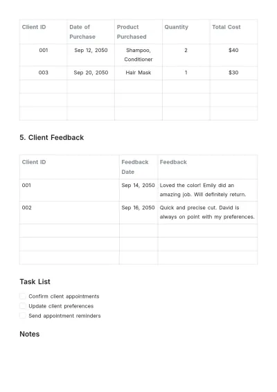 Free Hair Salon Client Tracker Template to Edit Online