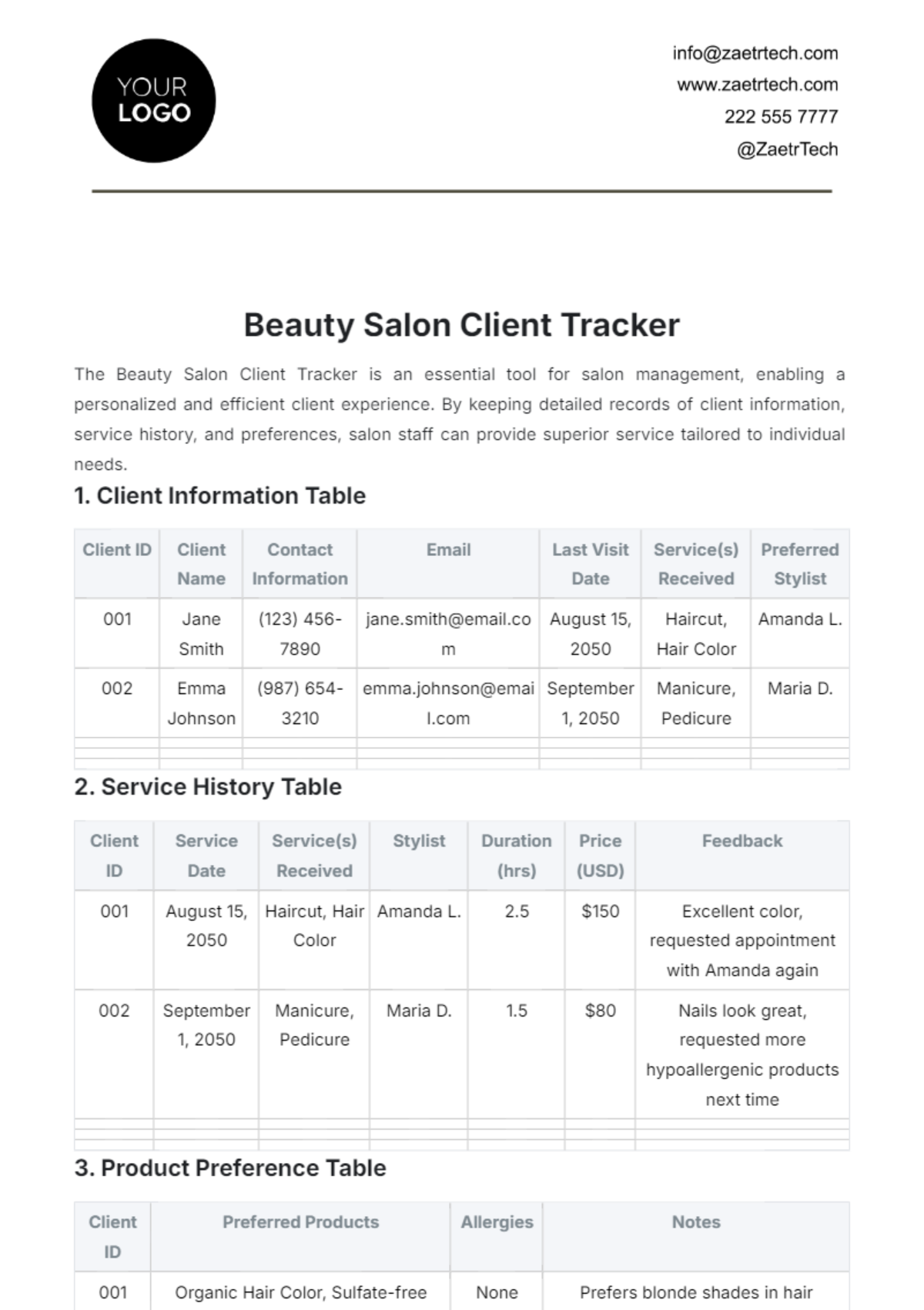 Beauty Salon Client Tracker Template