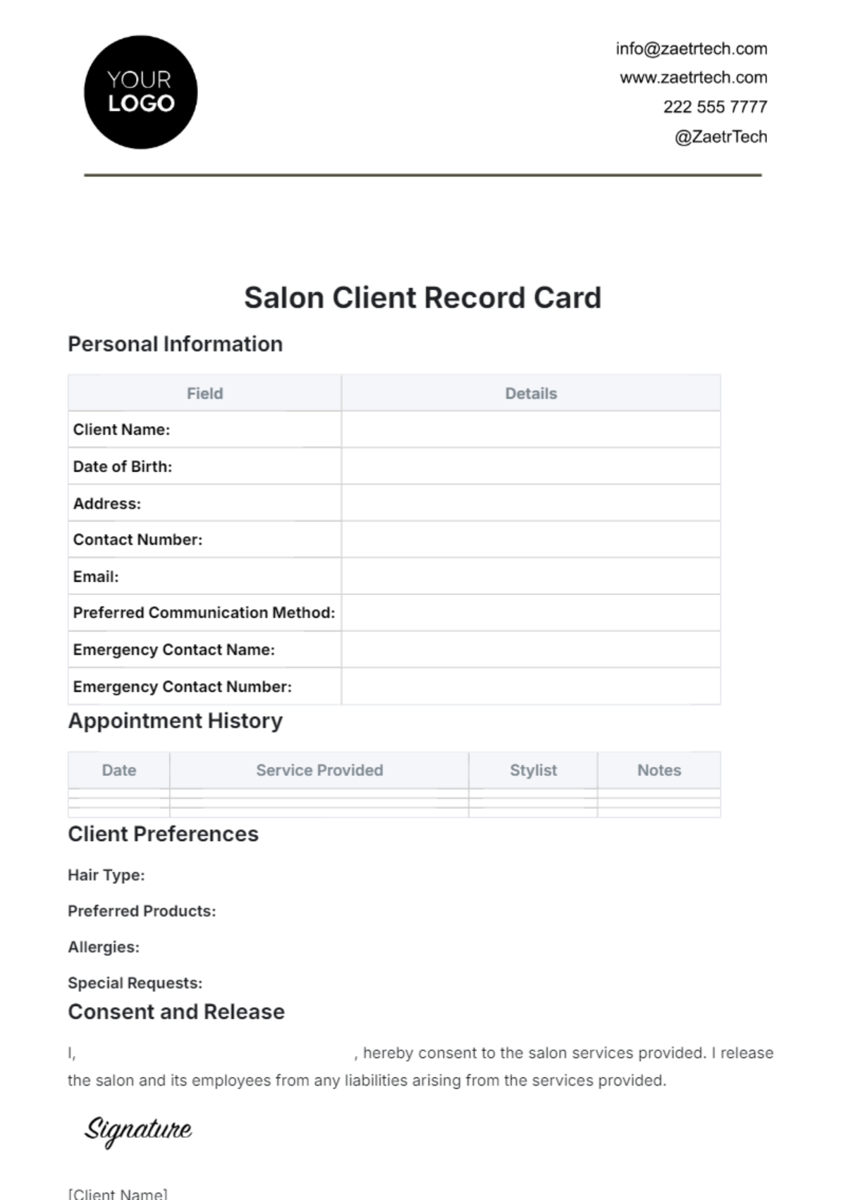 free-salon-client-record-card-template-edit-online-download