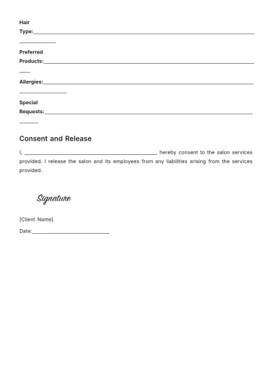 Free Salon Client Record Card Template to Edit Online
