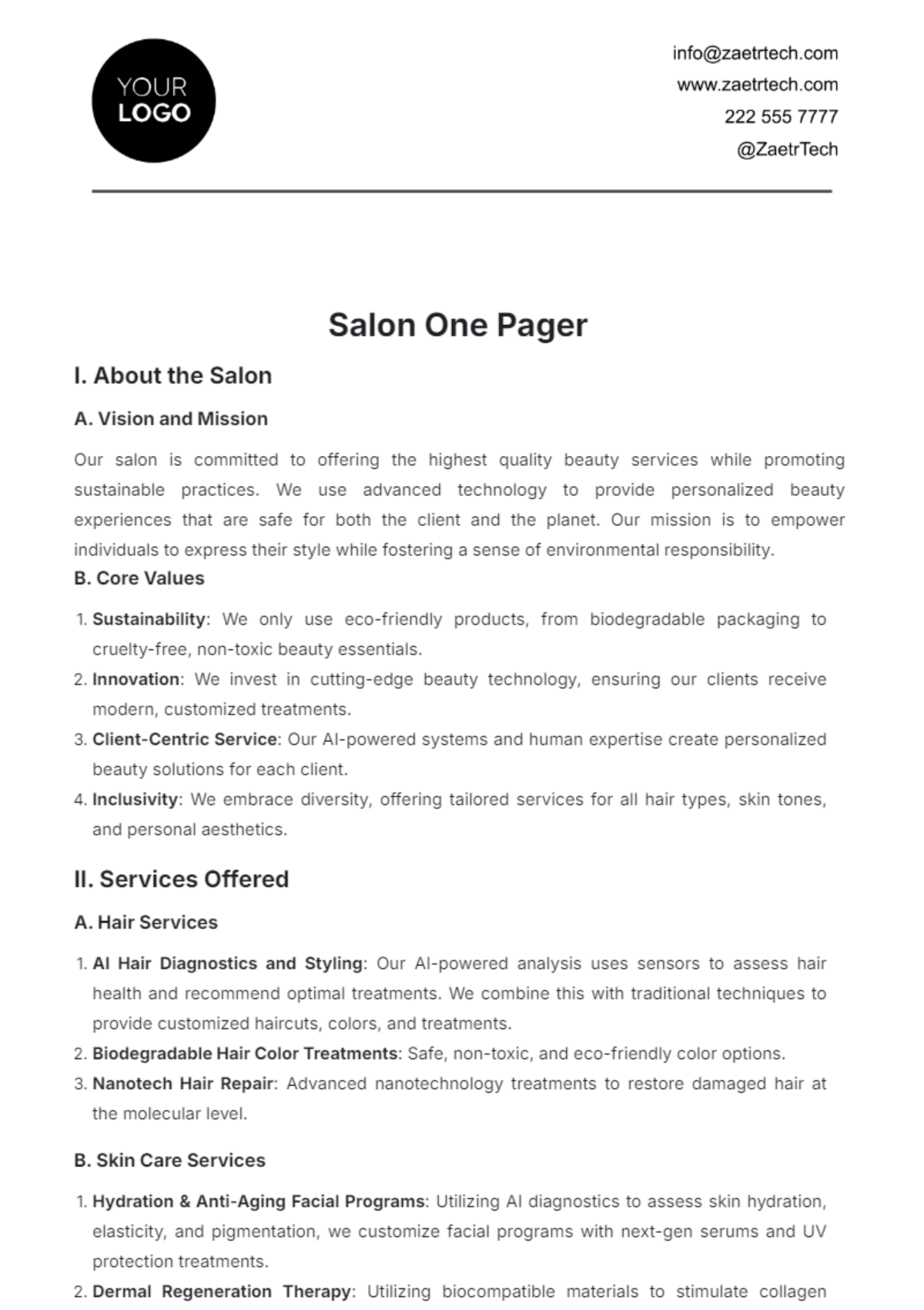 Salon One Pager Template