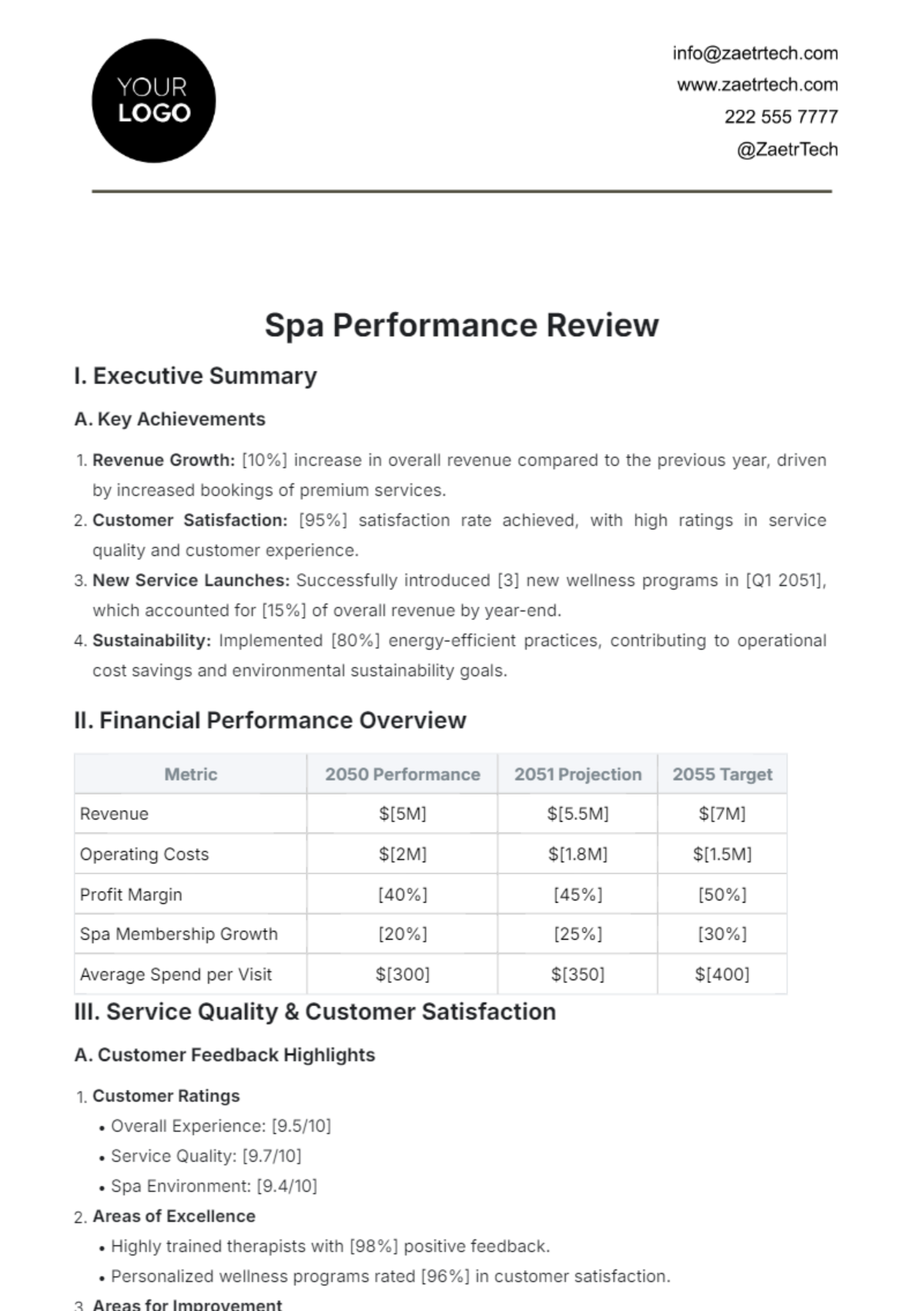 Spa Performance Review Template - Edit Online & Download