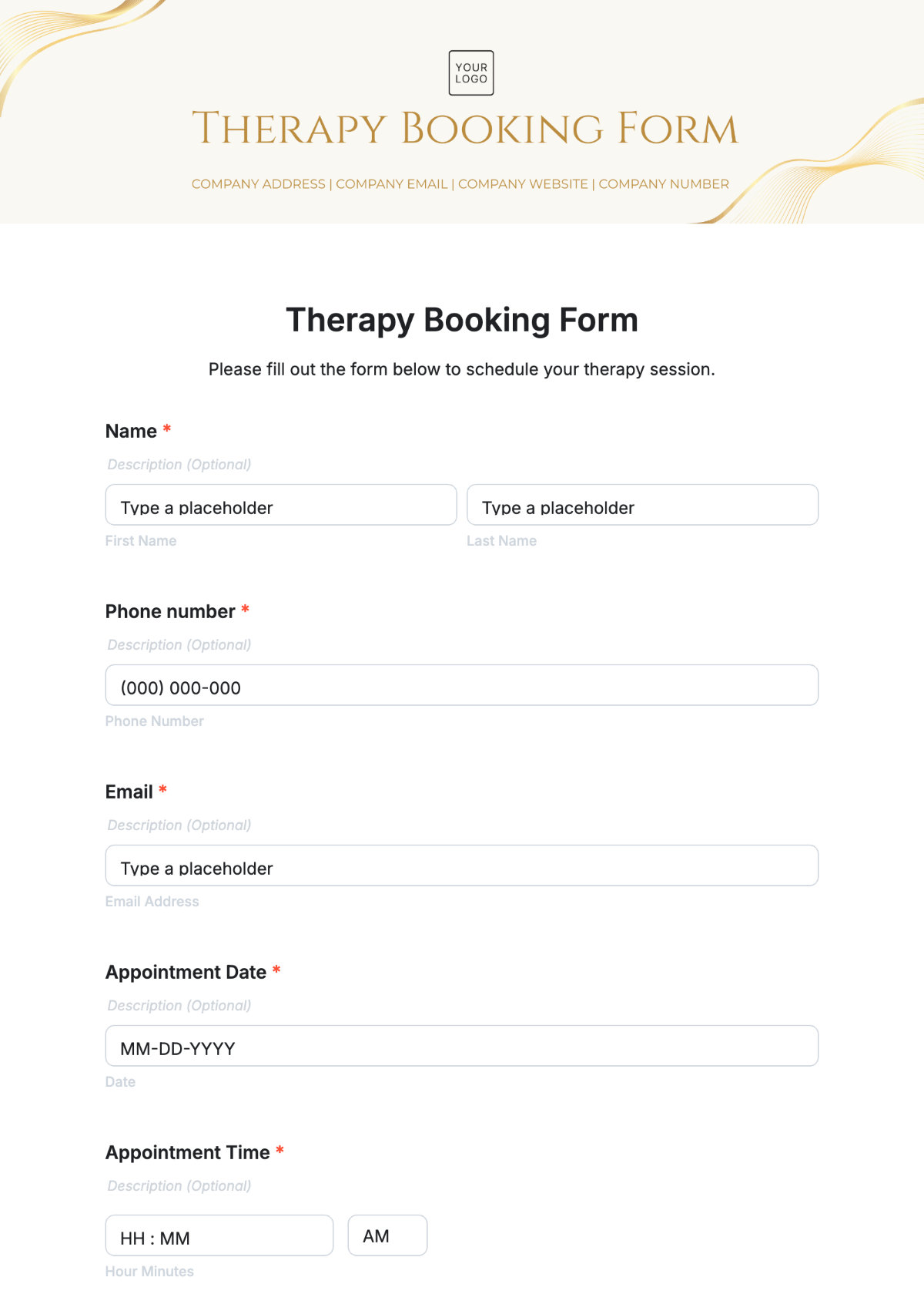 Therapy Booking Form Template - Edit Online & Download