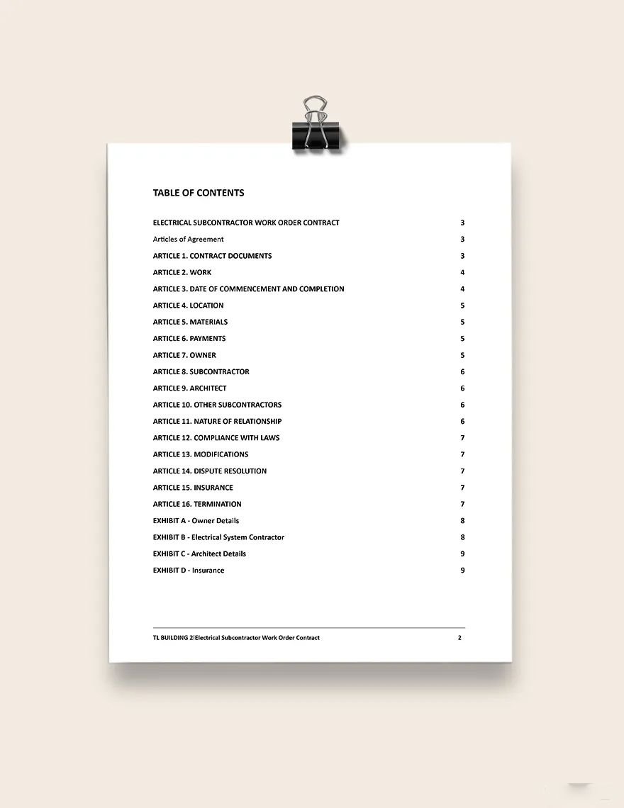 Subcontractor Work Order Agreement Template