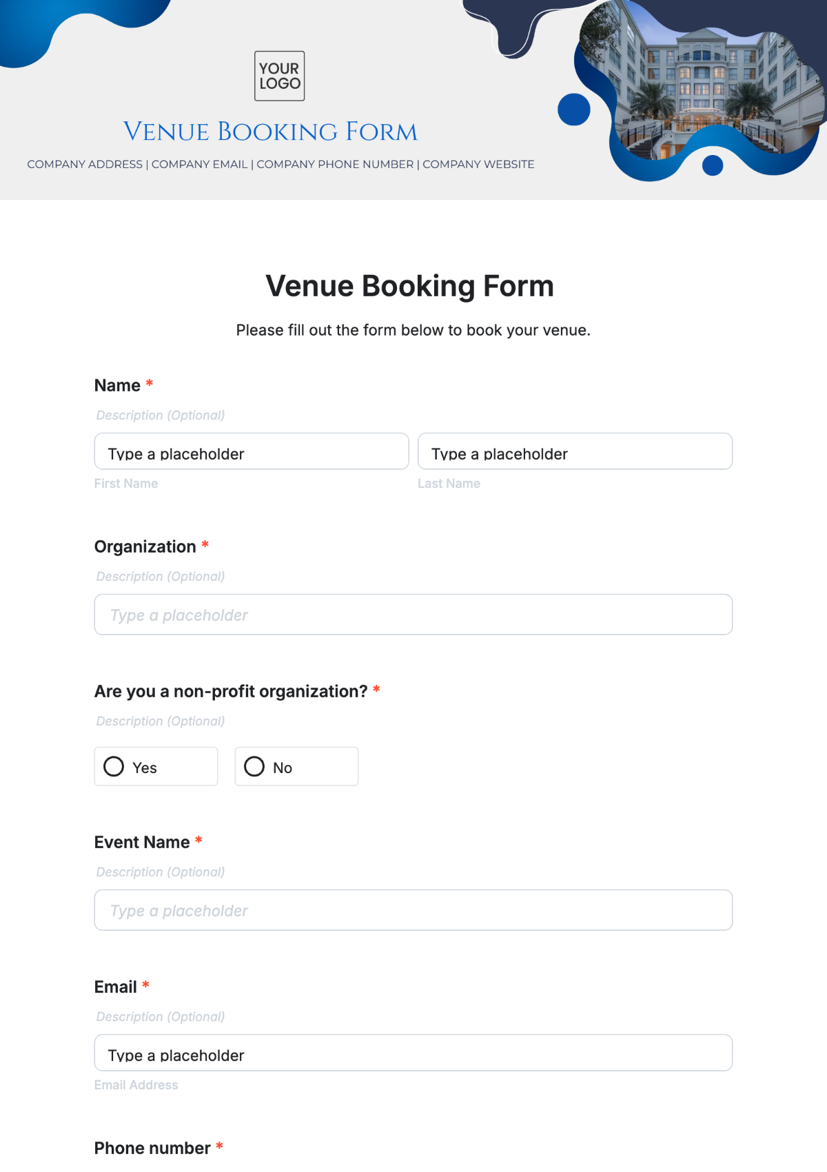 Venue Booking Form Template - Edit Online & Download