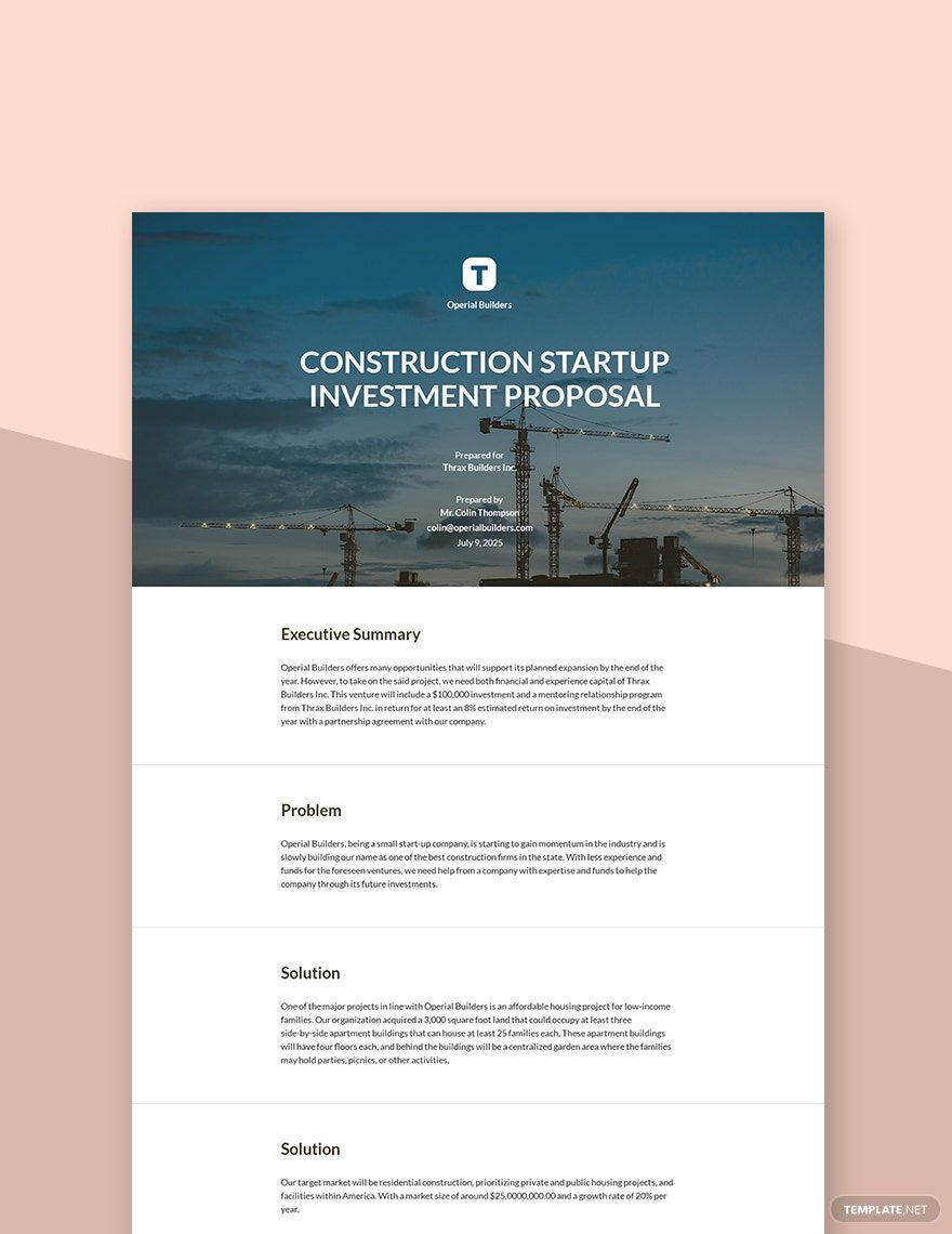 Construction Startup Investment Proposal Template
