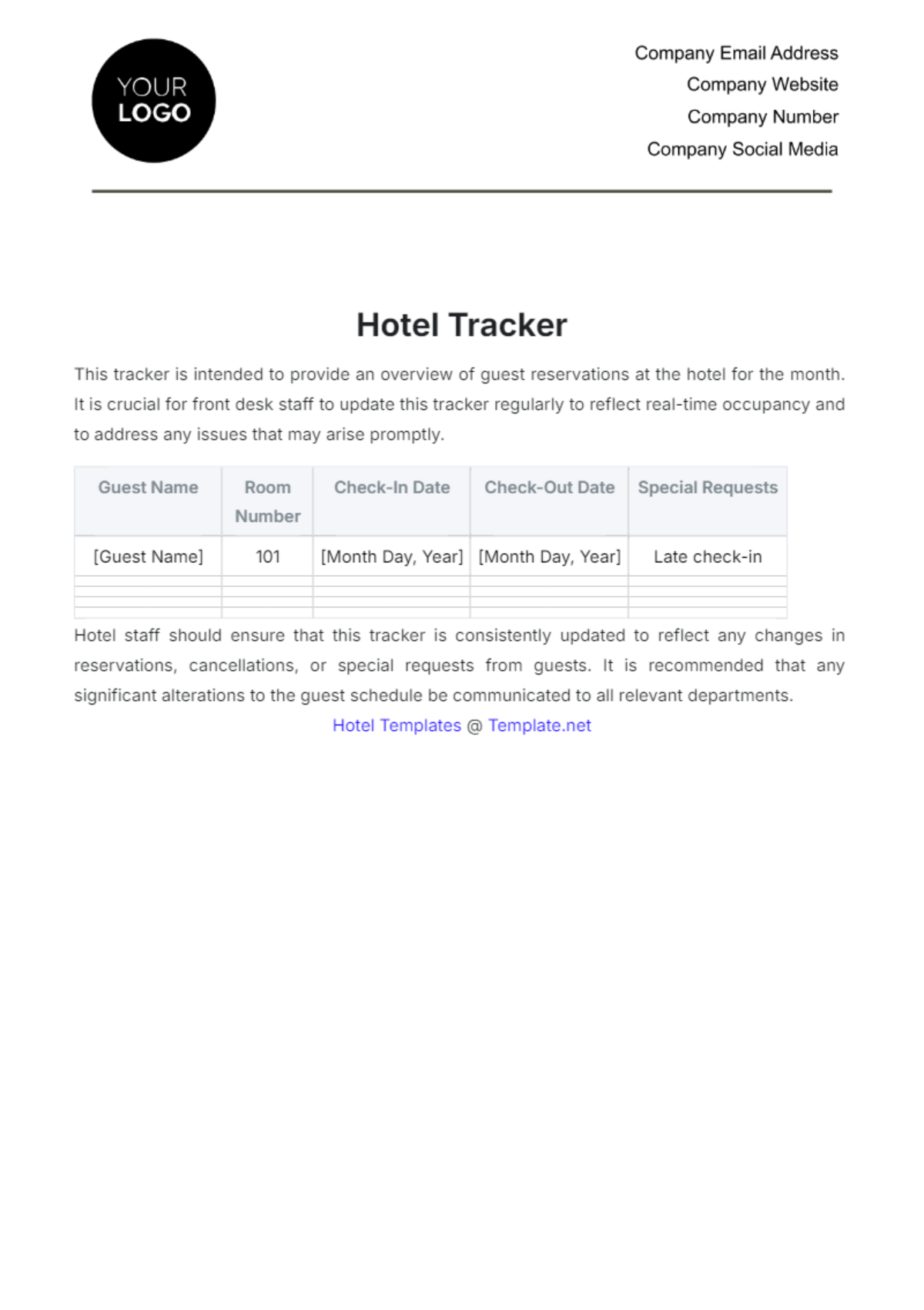 Hotel Tracker Template