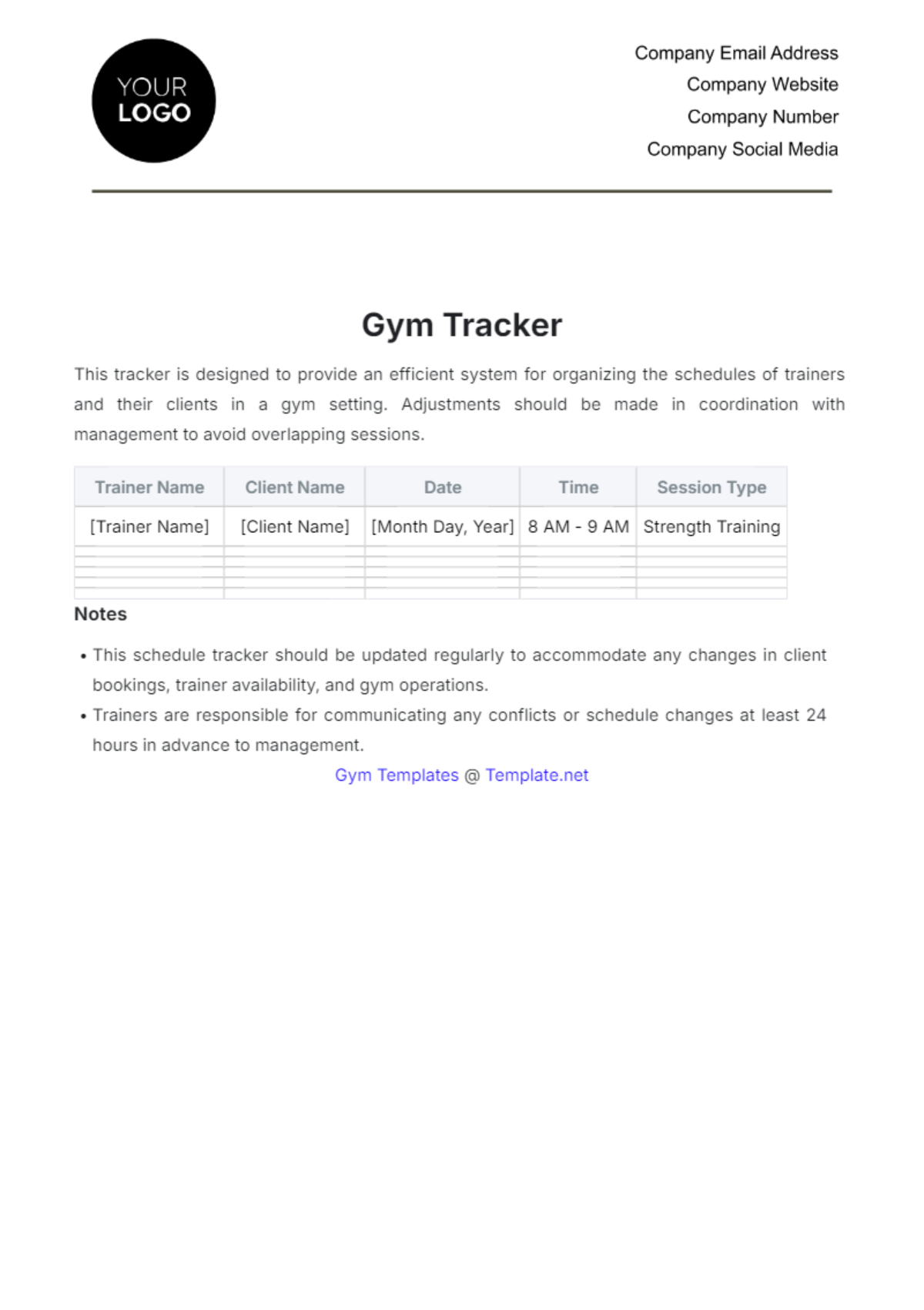 Gym Tracker Template - Edit Online & Download