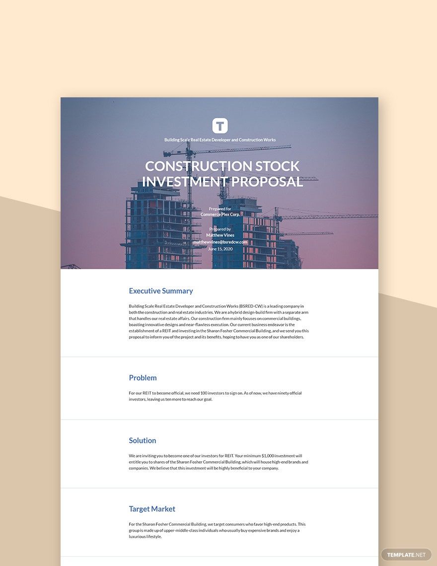 Construction Stock Investment Proposal Template