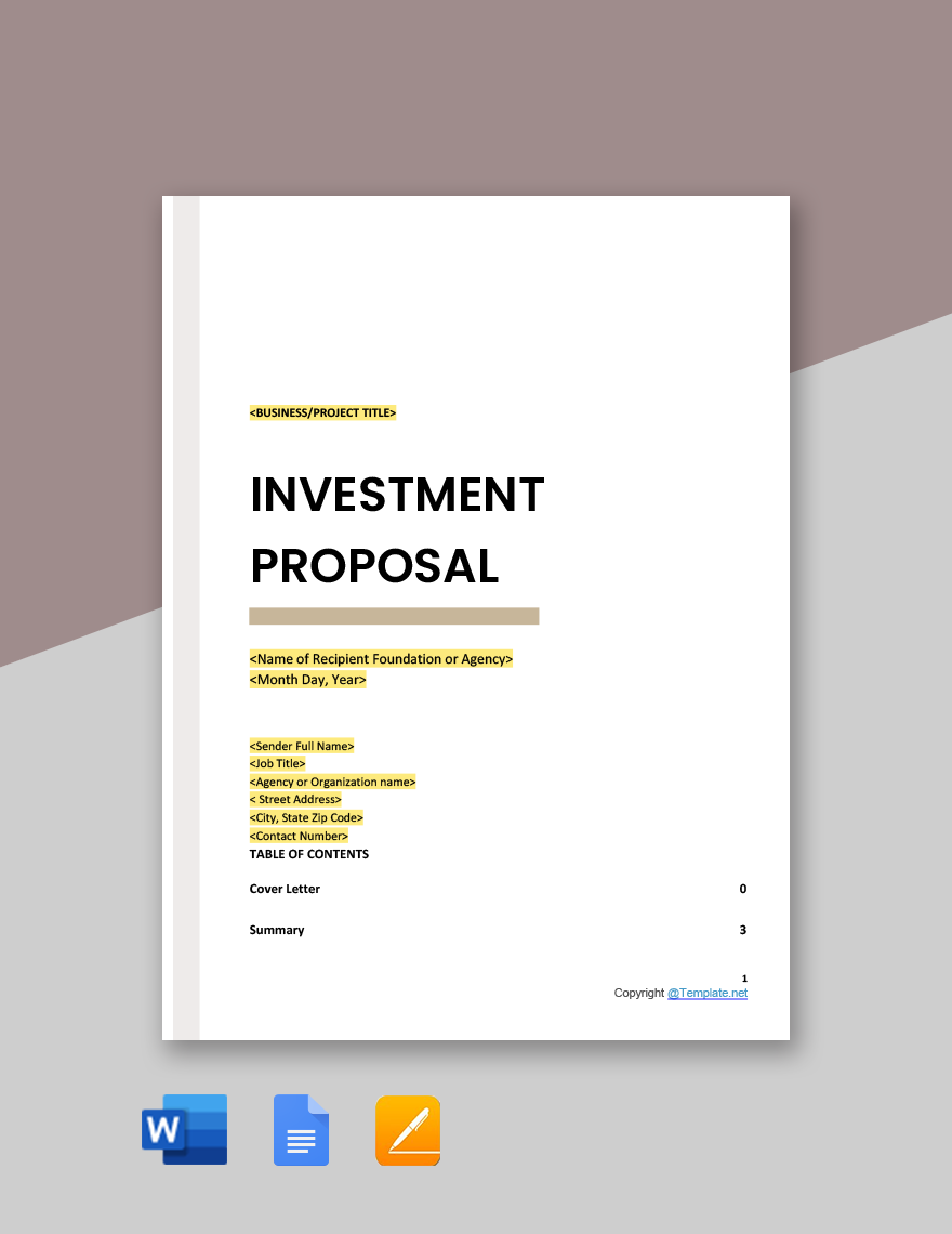 Basic Construction Investment Proposal Template