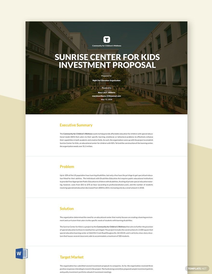 Sample Construction Investment Proposal Template