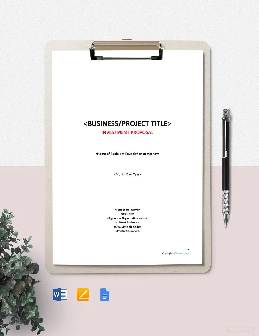 Sample Construction Investment Proposal Template