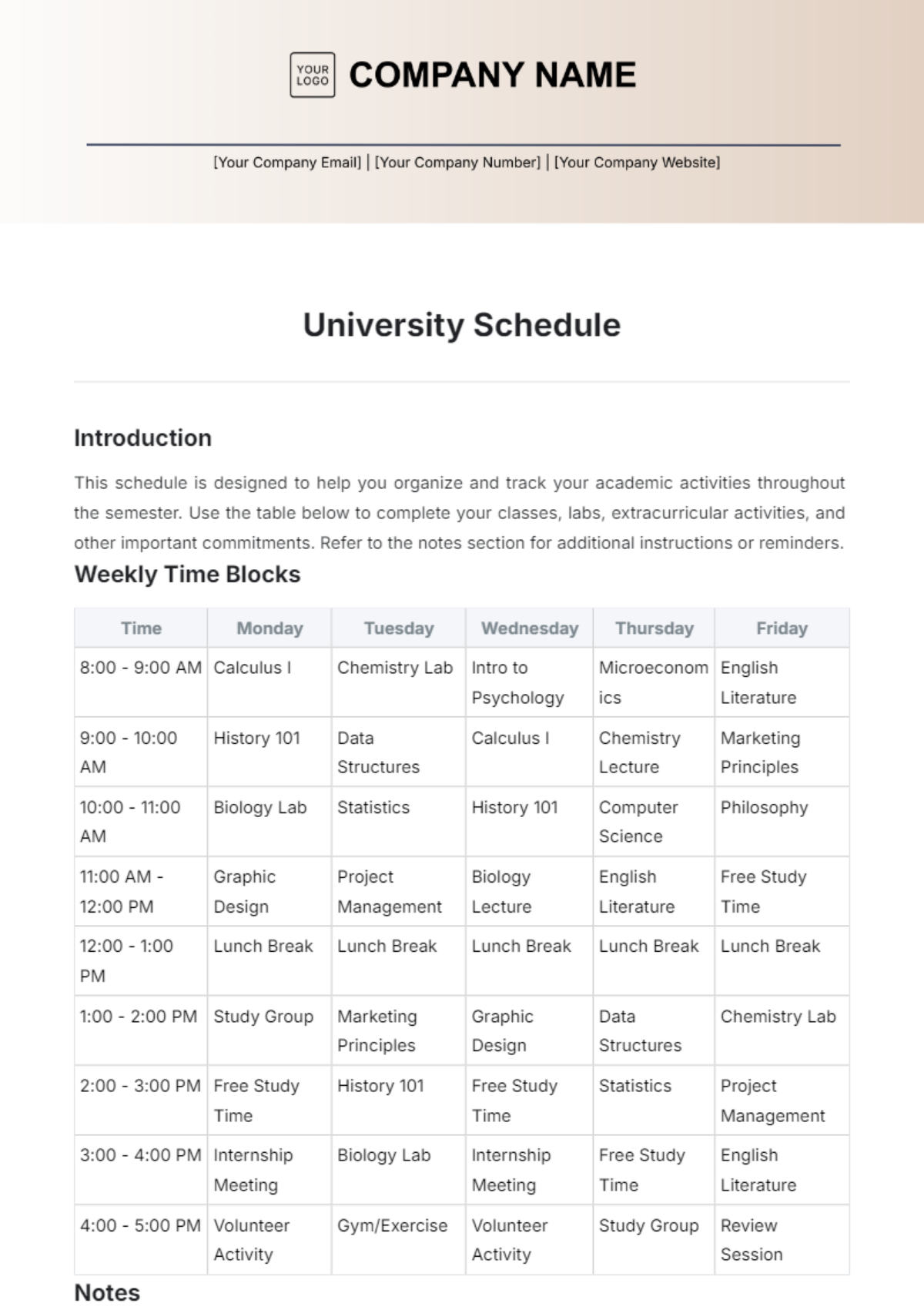 University Schedule Template - Edit Online & Download