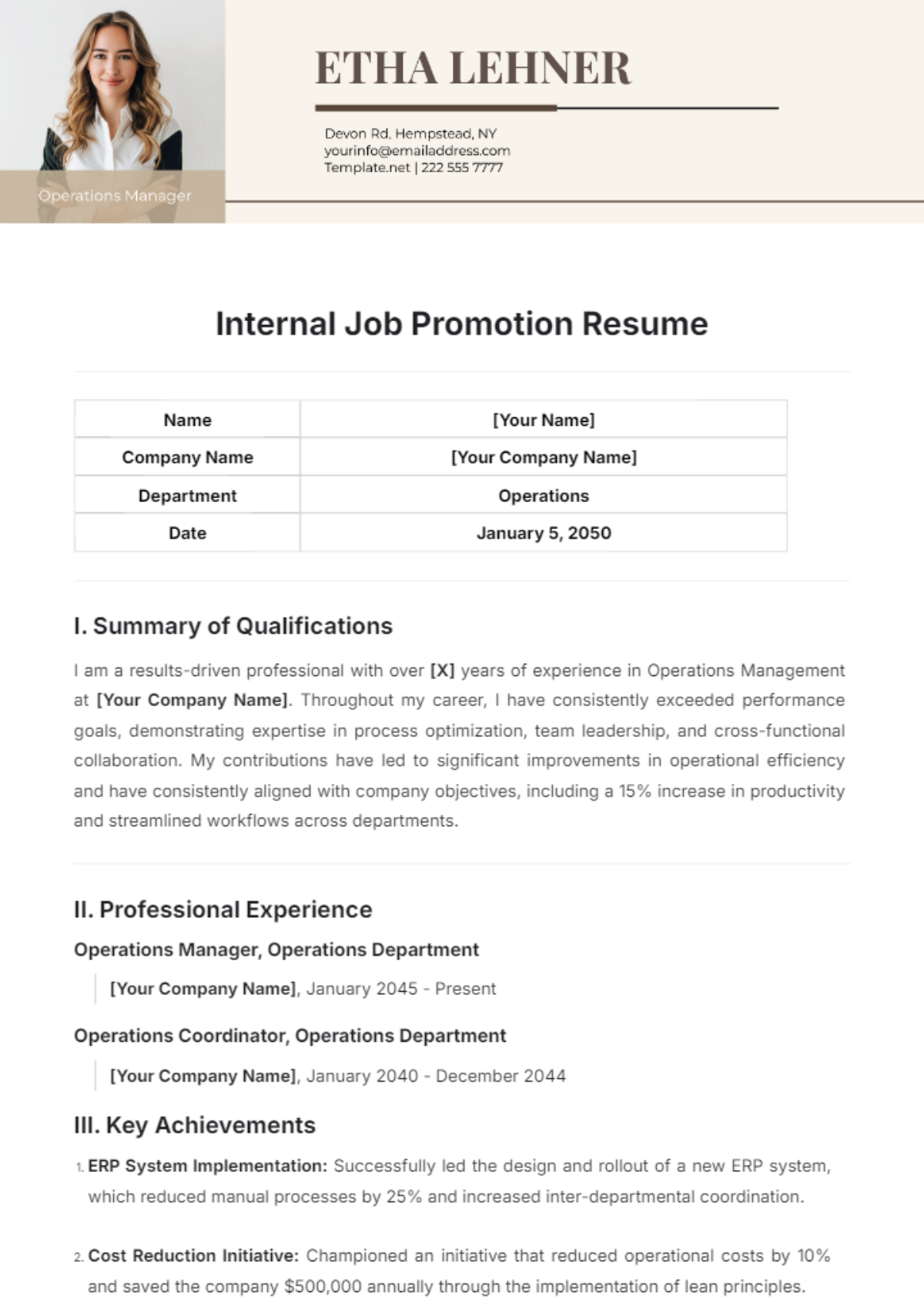 Free Internal Job Promotion Resume Template - Edit Online & Download ...