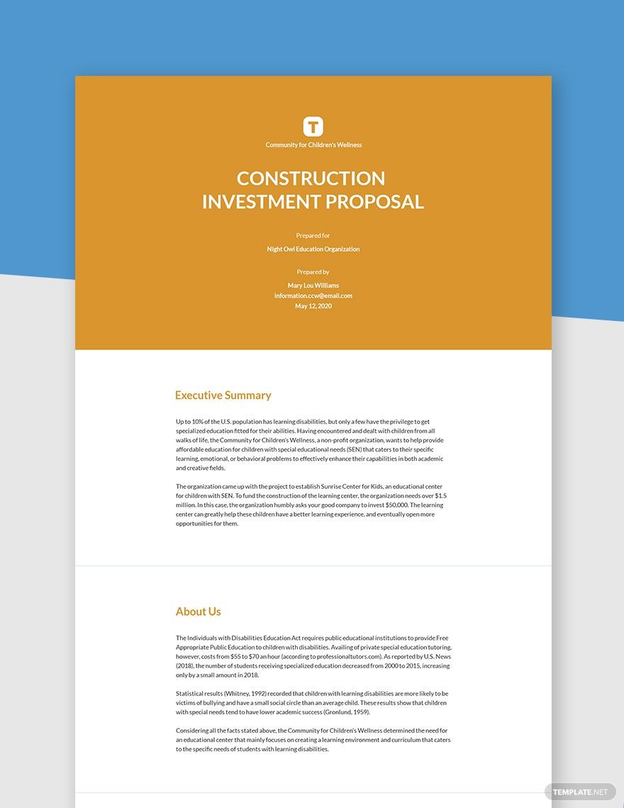 Simple Construction Investment Proposal Template