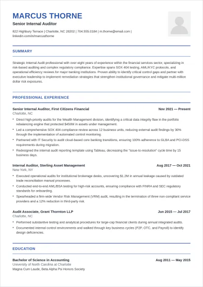Free Internal Audit ATS Resume Template, AI Resume Builder