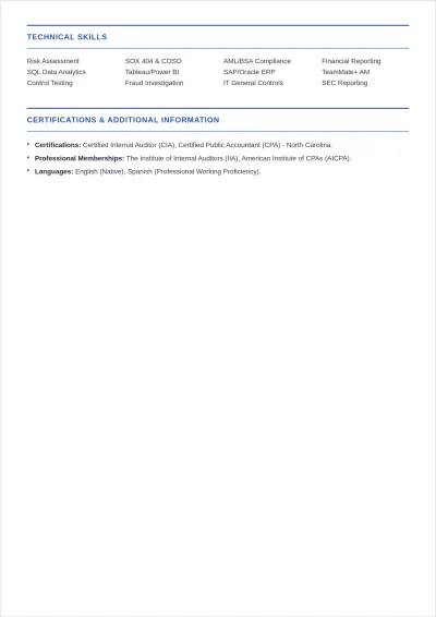 Free Internal Audit ATS Resume Template, AI Resume Builder