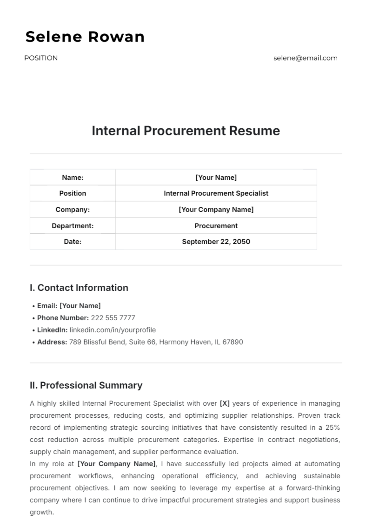 Internal Procurement Resume Template - Edit Online & Download