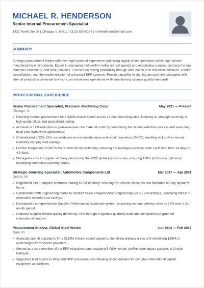 Free Internal Procurement ATS Resume Template, AI Resume Builder
