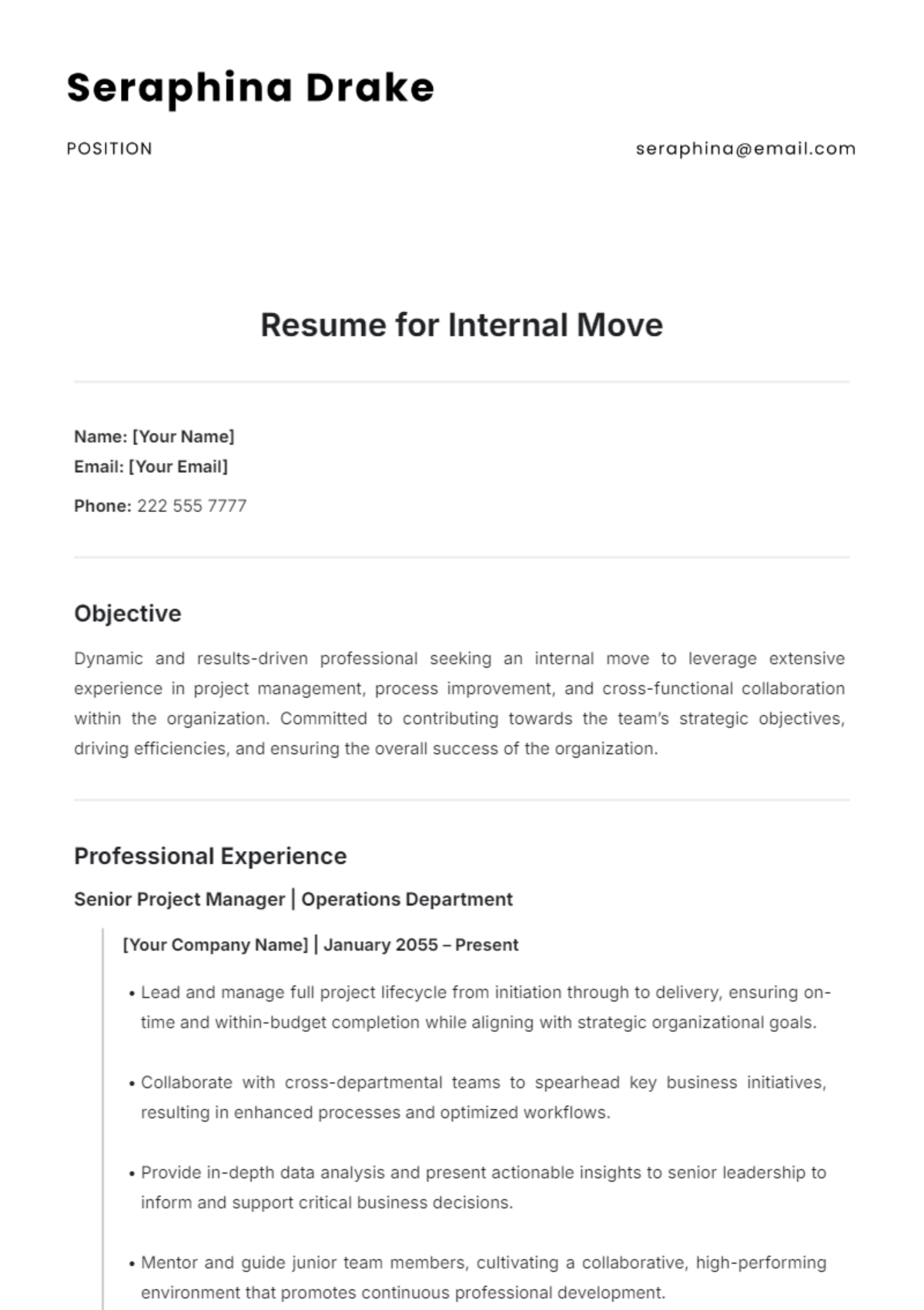 Resume for Internal Move Template - Edit Online & Download