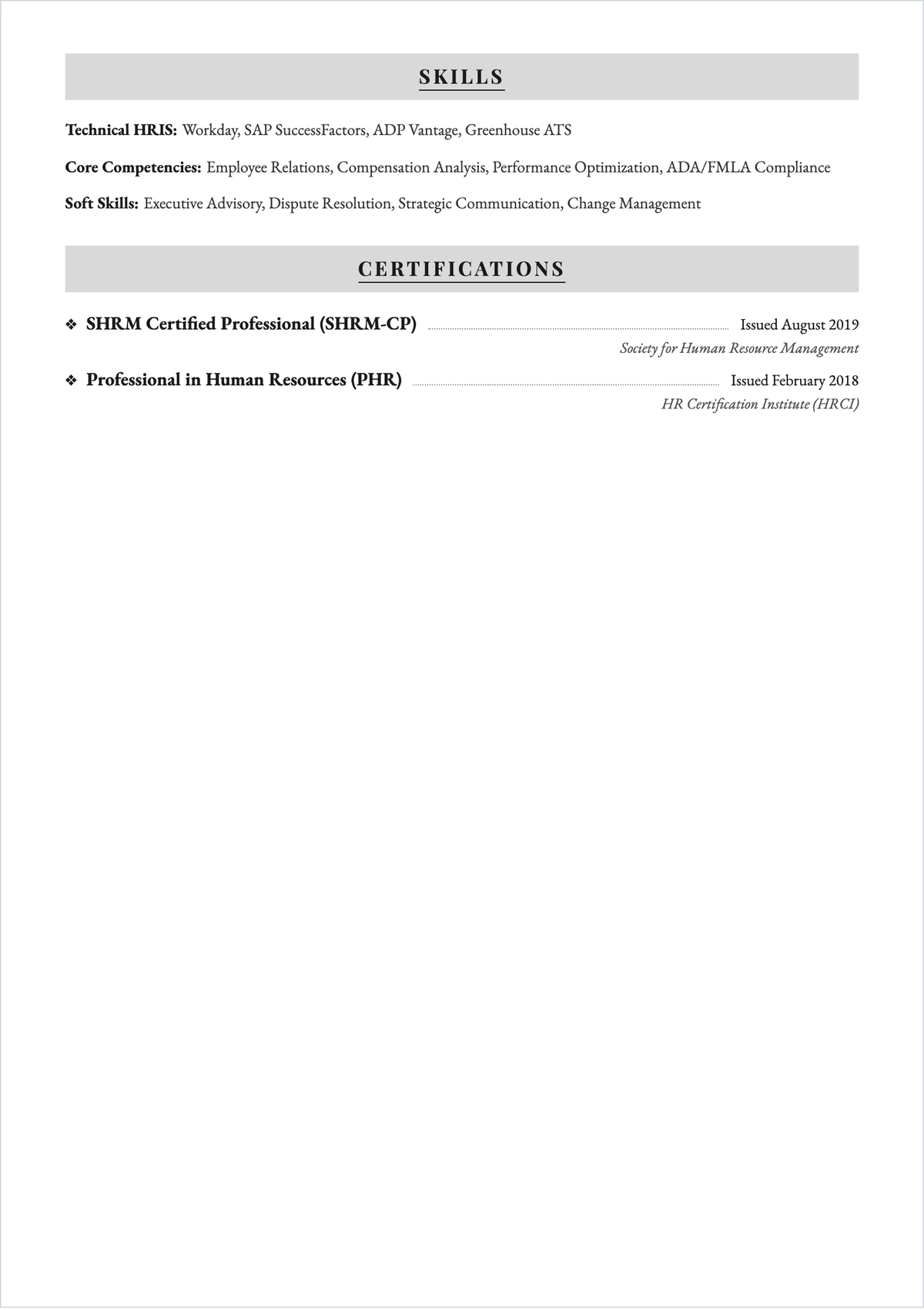 Free HR Internal ATS Resume Template, AI Resume Builder