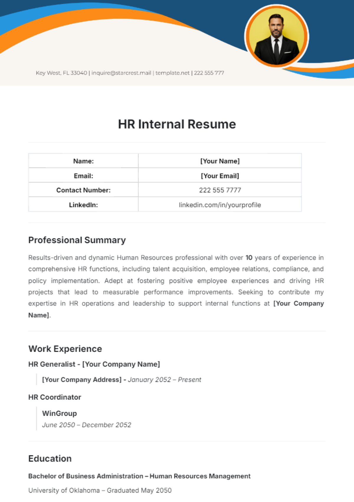 HR Internal Resume Template - Edit Online & Download