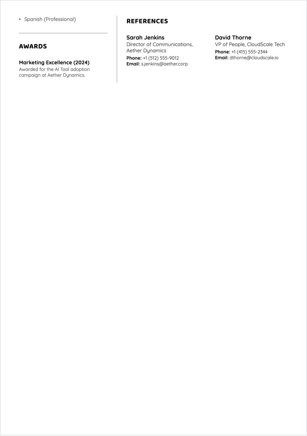 Free Marketing Internal ATS Resume Template, AI Resume Builder