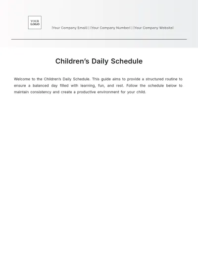 Free Children???s Daily Schedule Template to Edit Online