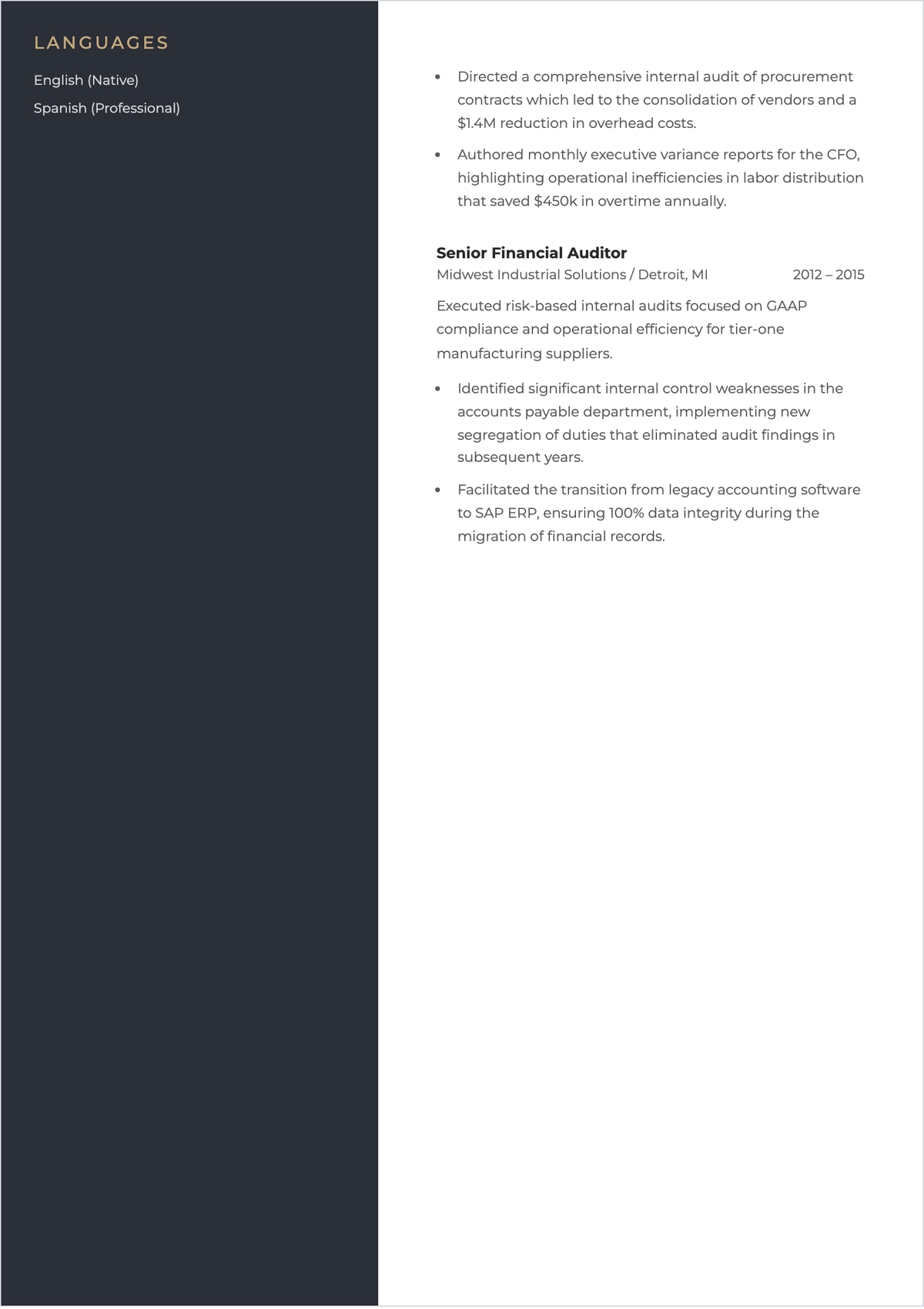 Free Internal Finance Resume Layout Template to Edit Online