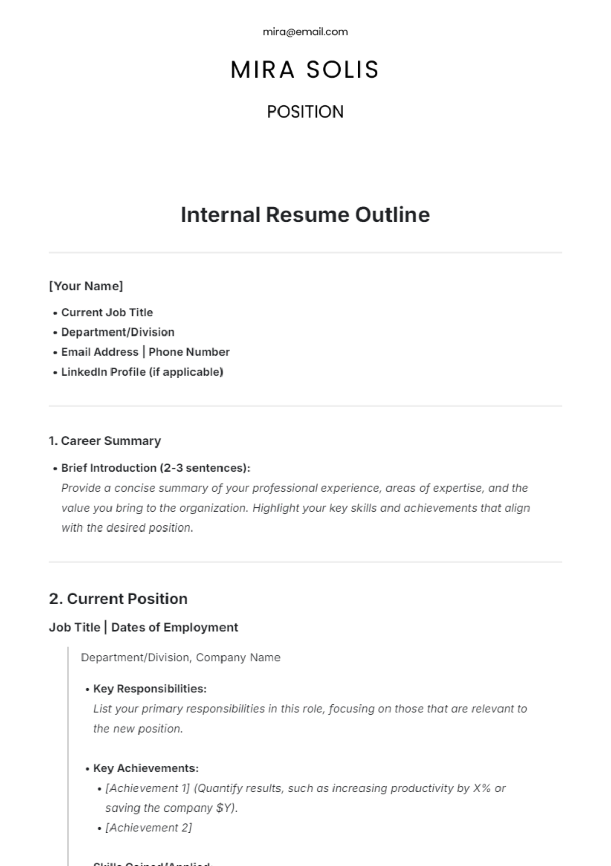 Internal Resume Outline Template - Edit Online & Download