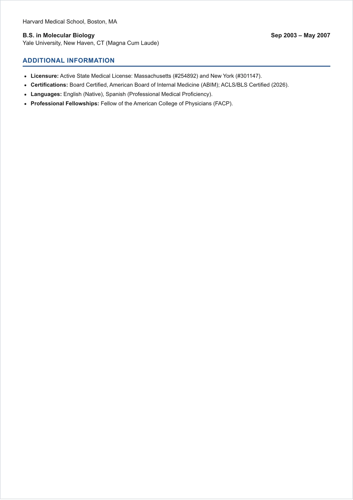 Free Internal Medicine ATS Resume Template, AI Resume Builder
