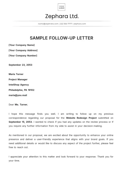 Free Sample Follow-Up Letter Template to Edit Online