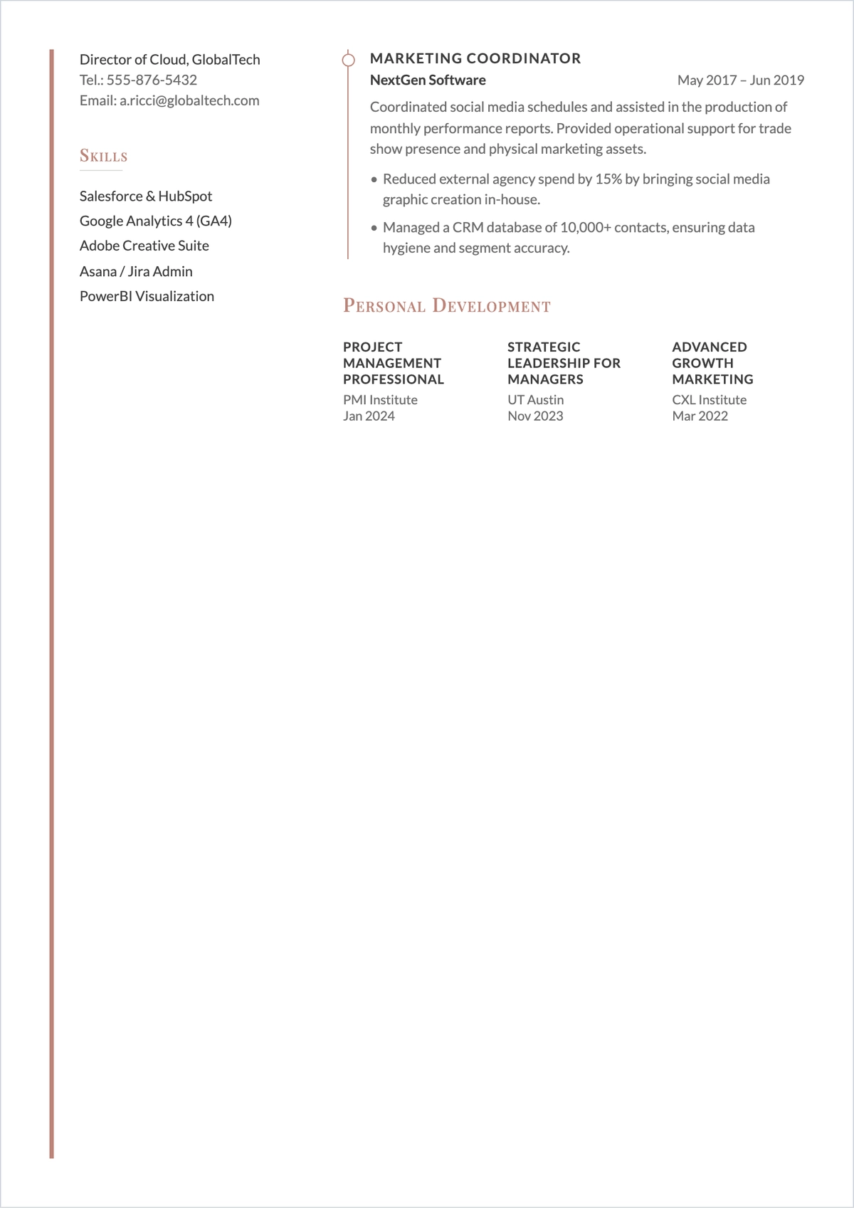 Free Simple Internal Promotion ATS Resume Template, AI Resume Builder