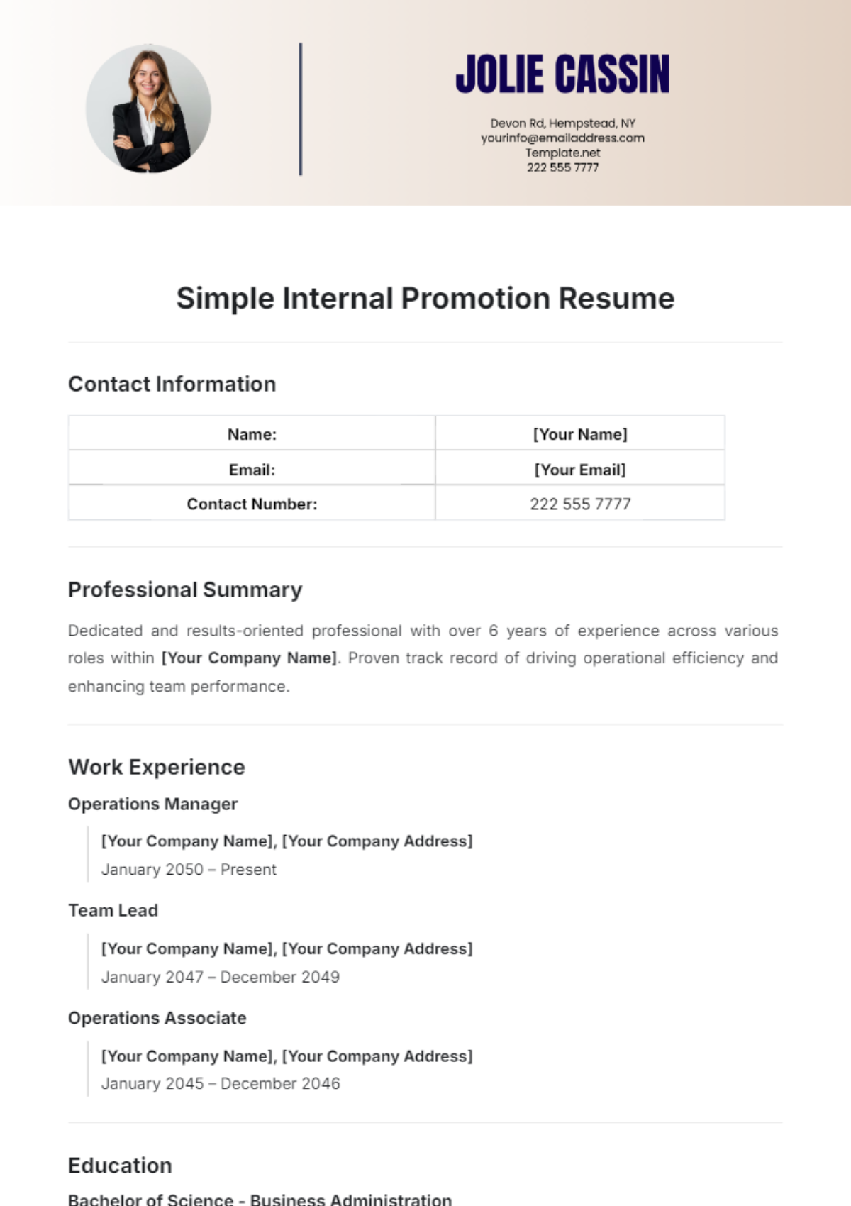 Simple Internal Promotion Resume Template - Edit Online & Download