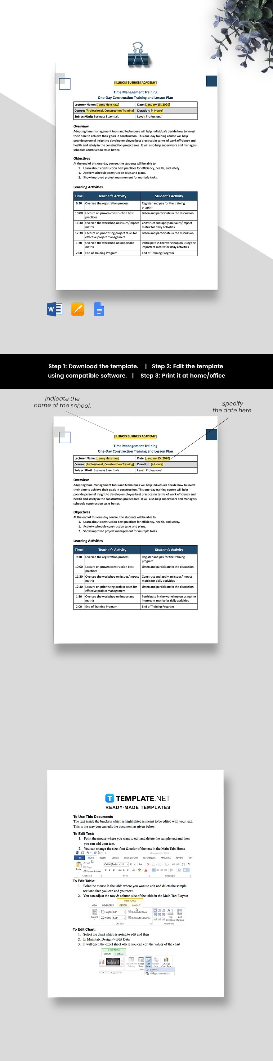 One Page Construction Lesson Plan Template