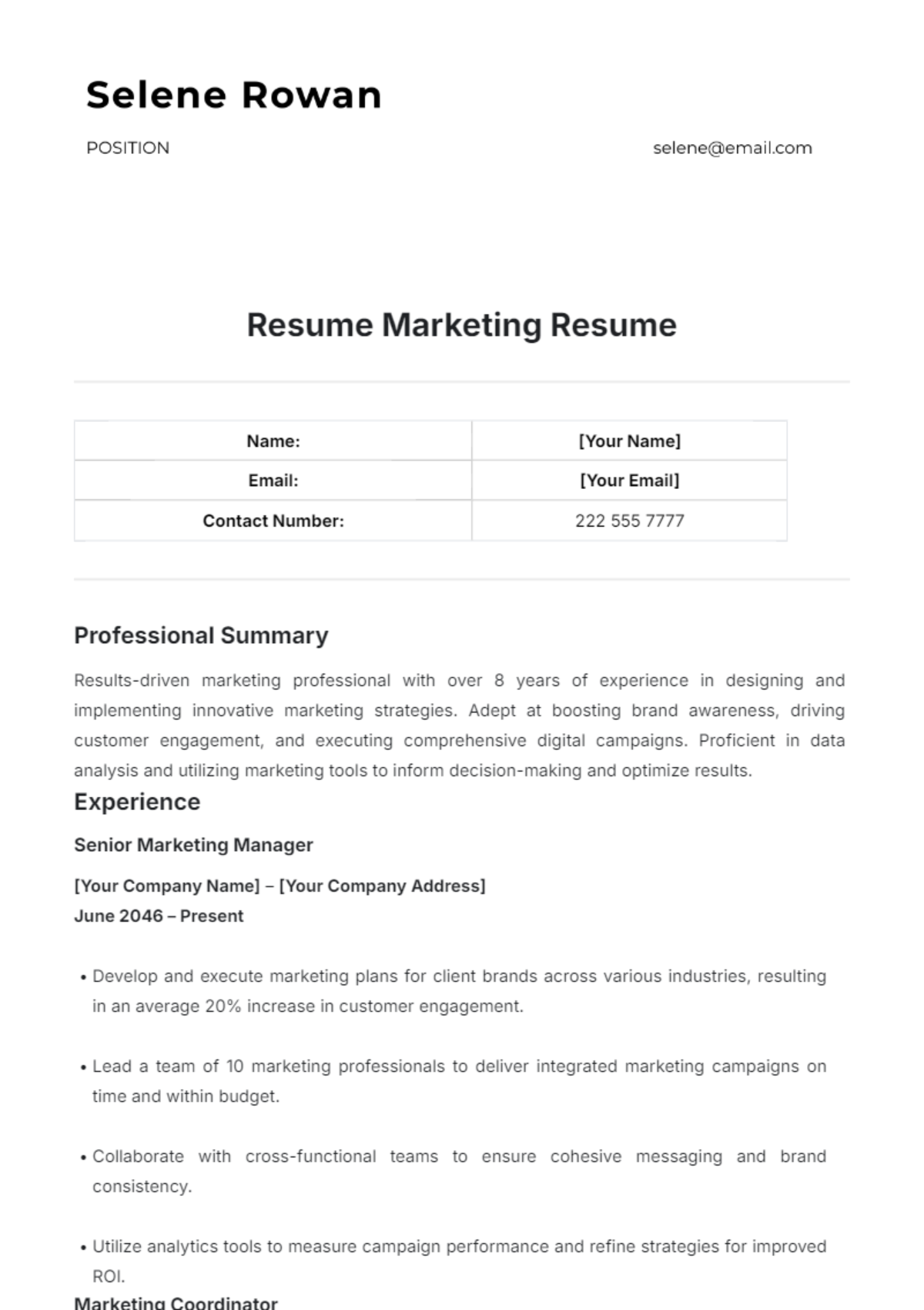 Resume Marketing Resume Template - Edit Online & Download