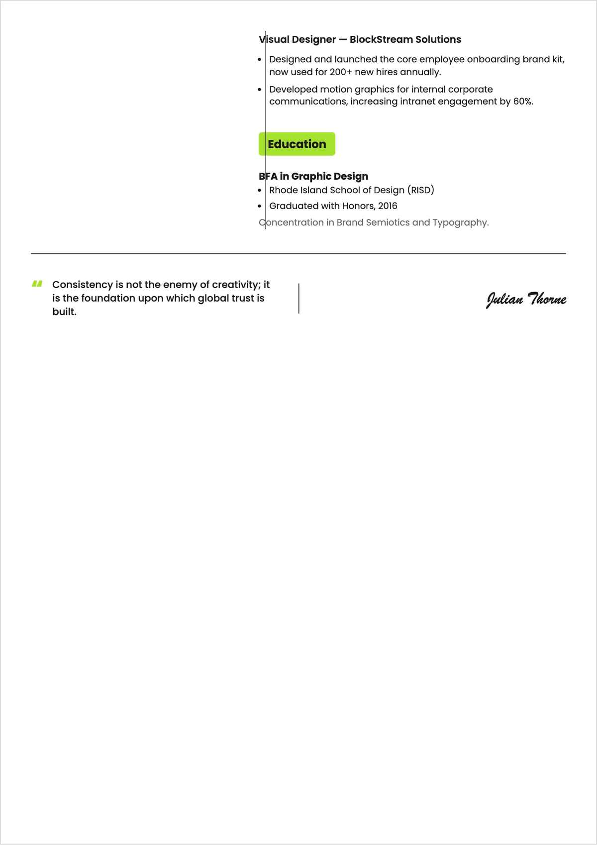 Free Aesthetic Designer Internal ATS Resume Template