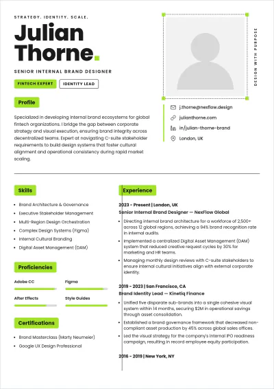 Free Aesthetic Designer Internal ATS Resume Template