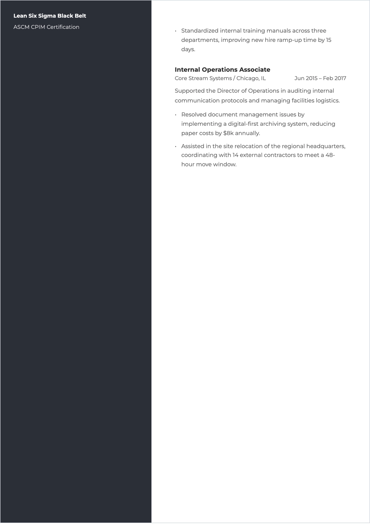 Free Internal Operations ATS Resume Template, AI Resume Builder