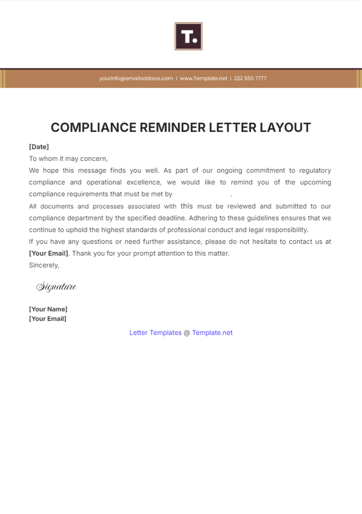 Compliance Reminder Letter Layout Template - Edit Online & Download