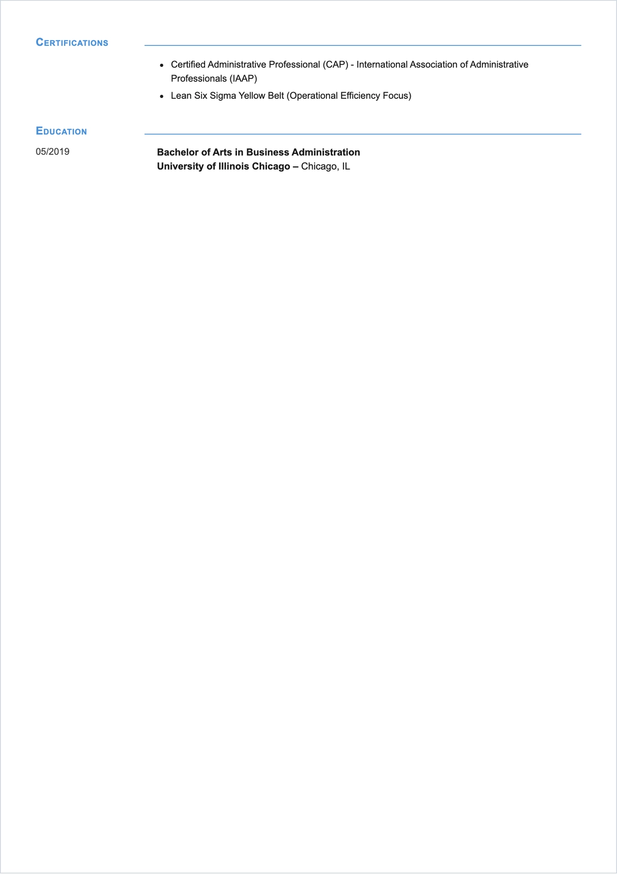 Free Administrative Internal ATS Resume Template, AI Resume Builder