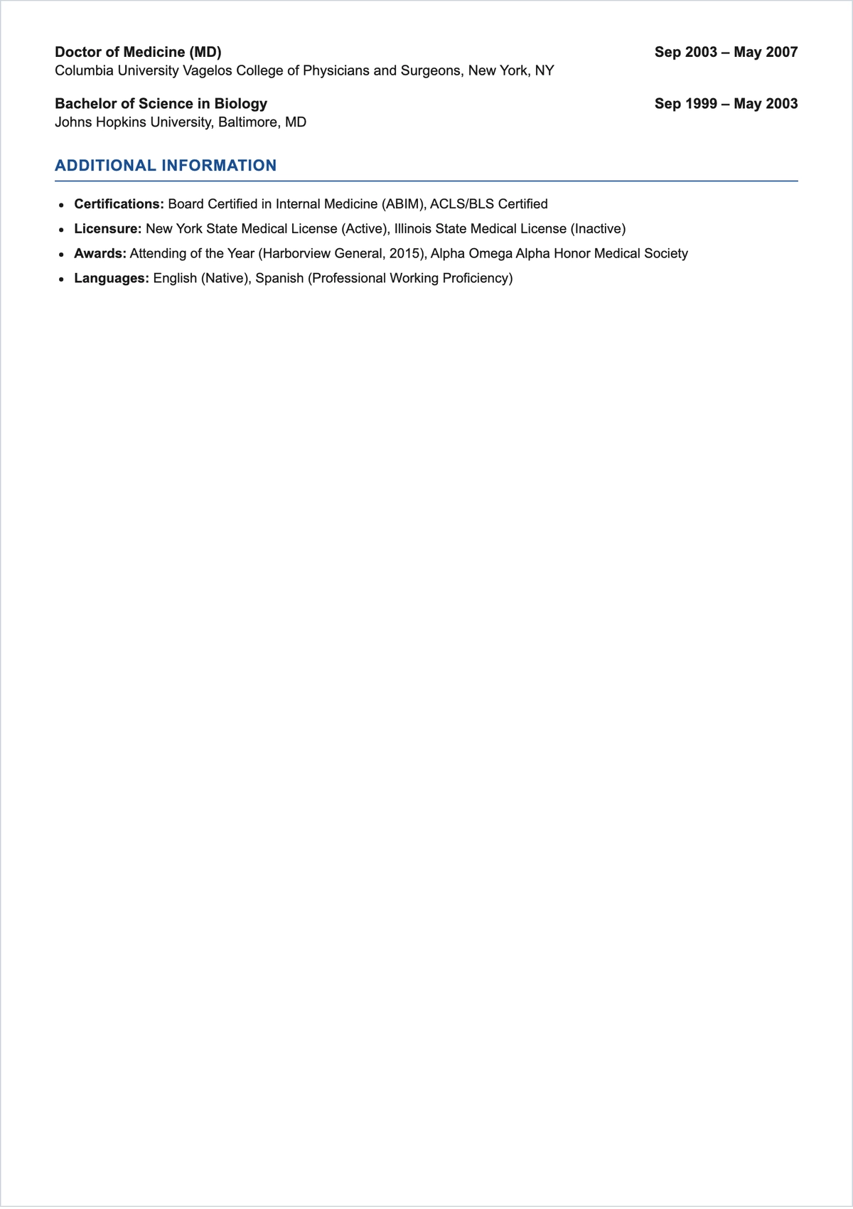 Free Professional Doctor ATS Resume Template, AI Resume Builder